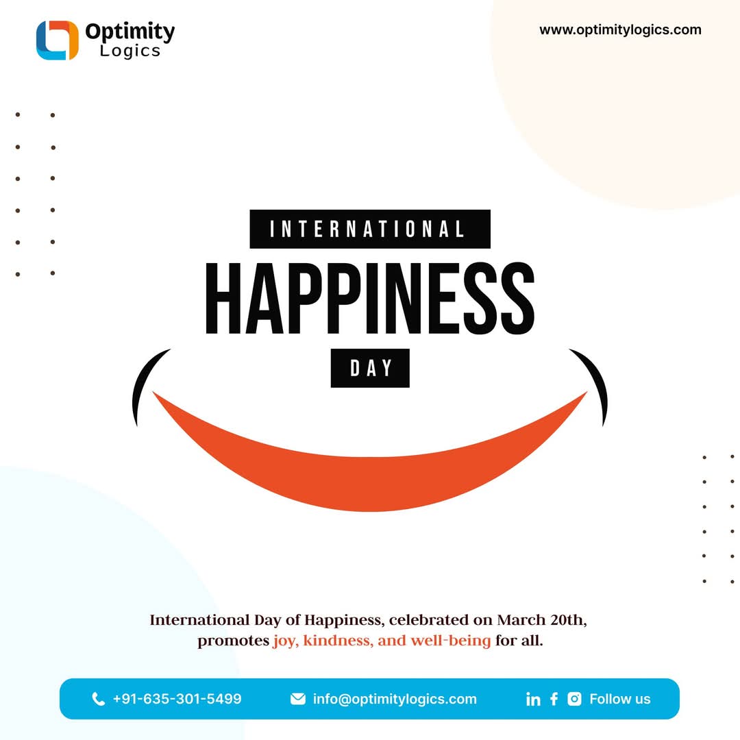 optimitylogics's tweet image. Happiness grows when shared! On this International Day of Happiness, let's celebrate joy, kindness, and gratitude in every moment. 🌍💛 Optimity Logics wishes you a day filled with smiles and positivity! 😃🌿
#InternationalDayOfHappiness #SpreadJoy #HireWebDevelopers