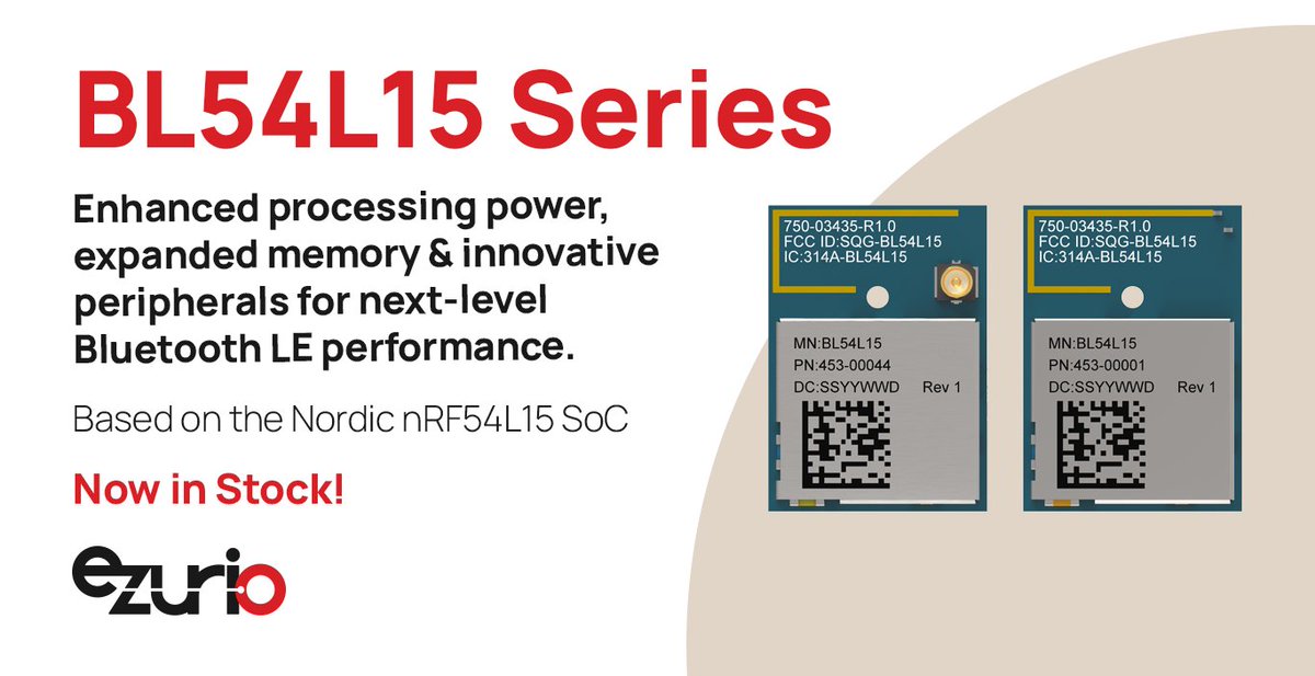 ezurio_llc's tweet image. ICYMI during all the excitement of Embedded World last week, our Vela BL54L15 Series of Bluetooth LE modules, based on @NordicTweets  nRF54L15 SoC, are NOW IN STOCK! bit.ly/4205HmP

The BL54L15 Series delivers next-level #BluetoothLE module performance. With enhanced…