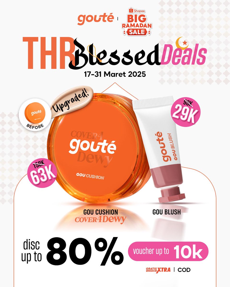 PANGGILAN BUAT YANG UDAH DAPET THR!!

Ada discount up to 80% dan ada voucher up to 10 ribu juga😍 Serbu sekarang di Shopee!!🥳

Klik ➡️ shope.ee/20TSUjJ5ay

#BeyondBeauty #gout #GouWithIt #makeup #viral