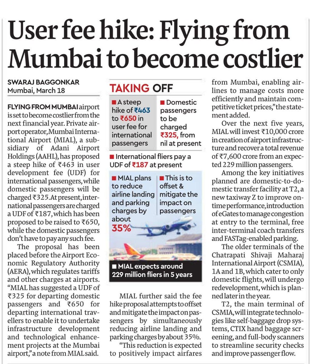 Subytweets's tweet photo. Why #AurangzebControversy is raging, Adani raised the passenger user fee from 167 to ₹600 plus. Last year 5.48 Crore passengers used the airport. You do the math. https://t.co/oH3NgfwJJr