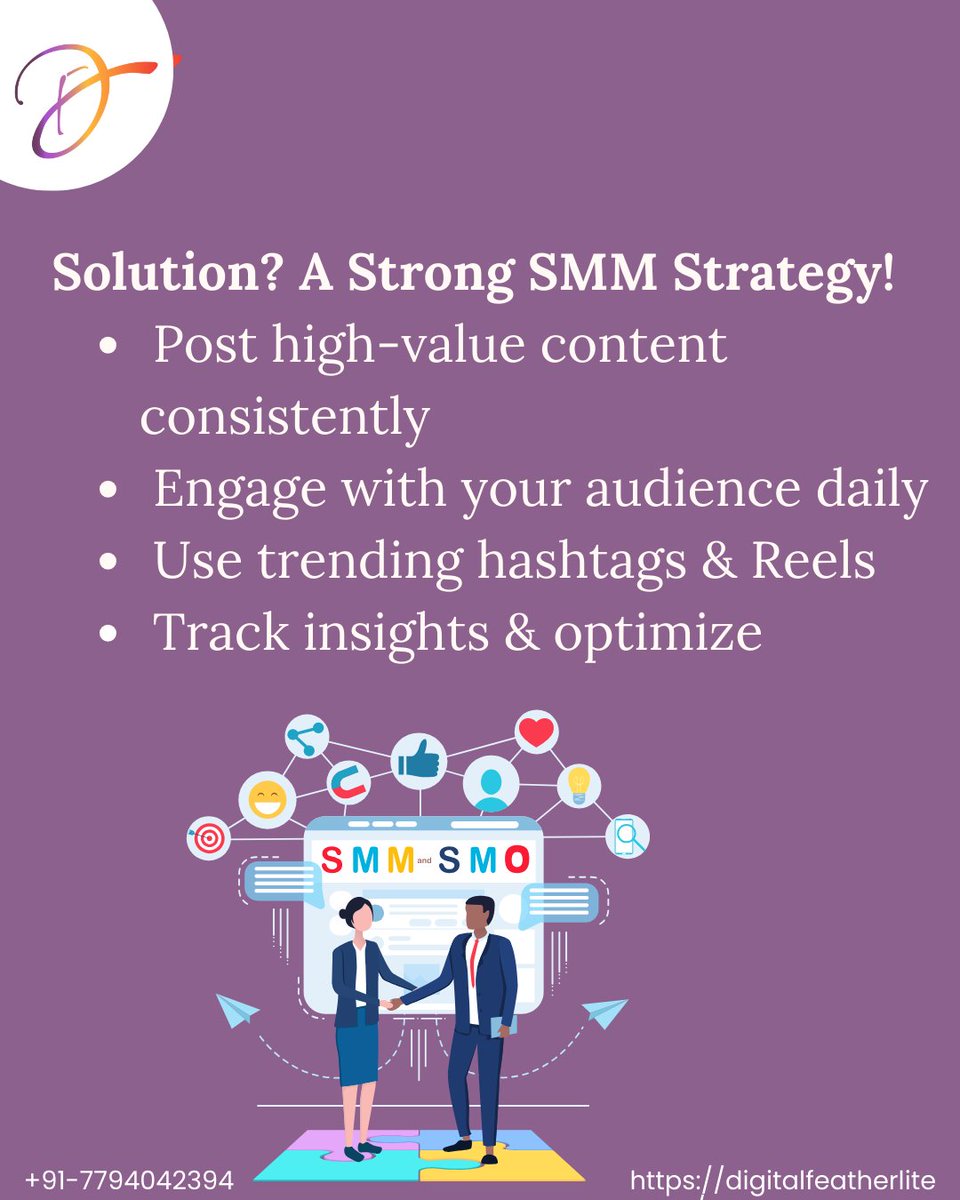 DFeatherlite's tweet image. Why Your Social Media Isn’t Growing?
💡Solution? A Strong SMM Strategy!
->Post high-value content consistently
->Engage with your audience daily
->Use trending hashtags & Reels
->Track insights & optimize
#SocialMediaGrowth #SMMstrategy #MarketingSuccess