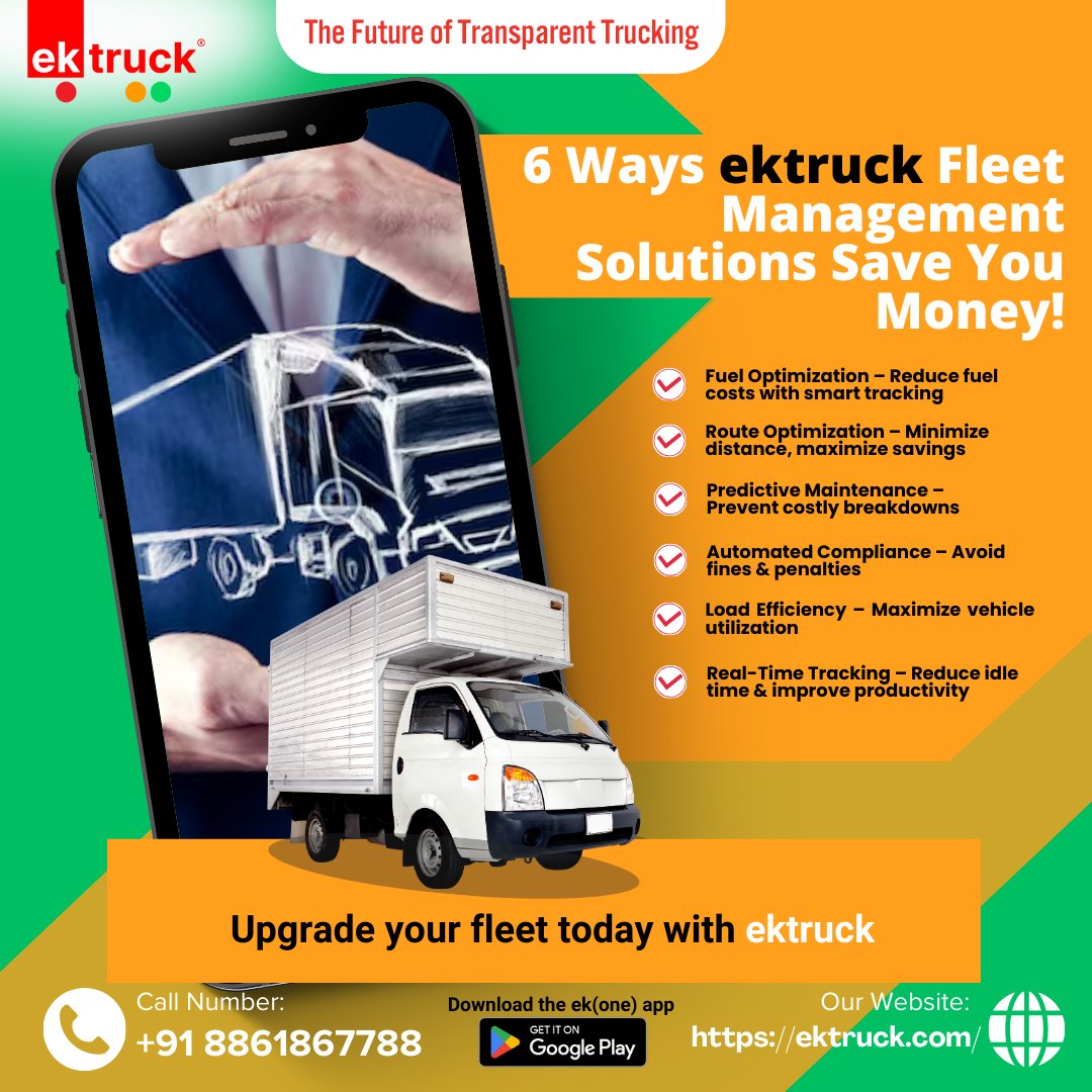 ektruck_in's tweet photo. 💰 6 Ways ektruck Fleet Management Solutions Help You Save Money!

📲 Upgrade your fleet today!

#FleetSavings #SmartTrucking #LogisticsTech #CostEfficiency #FleetManagement #ektruck #SaveMoney #OptimizedOperations https://t.co/KICcjAbhw1