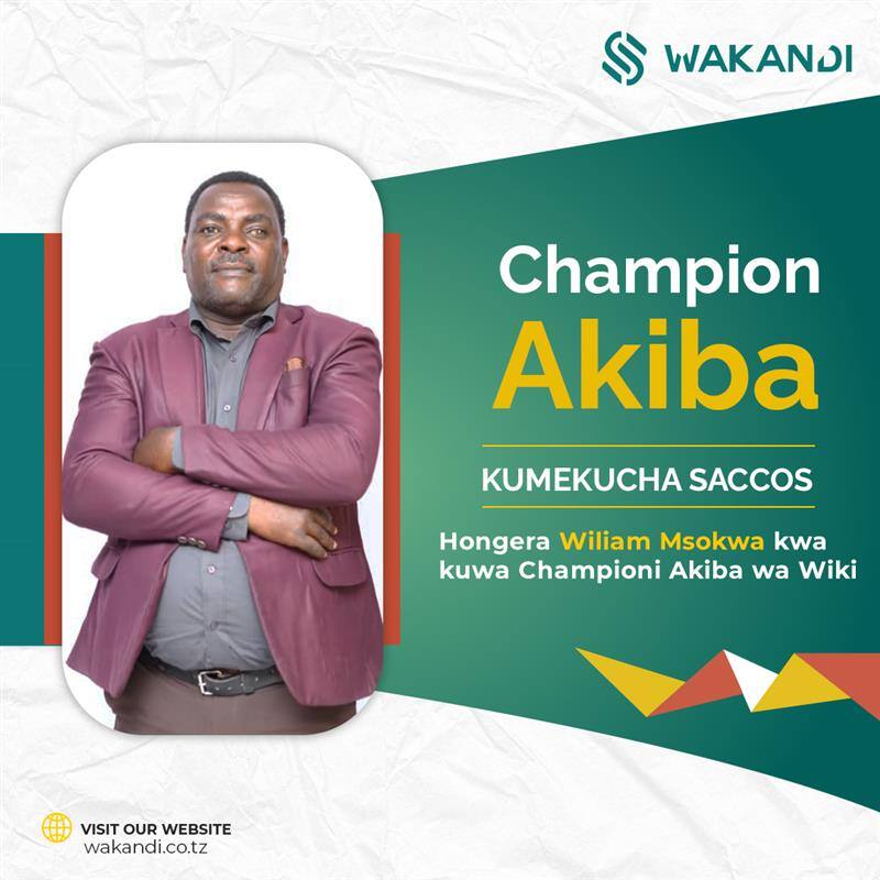 WakandiTz's tweet photo. 🏆Champion Akiba🏆
Mshindi wa wiki hii wa Champion Akiba ni Wiliam Msokwa kutoka Kumekucha Saccos.
Weka akiba zaidi kwenye saccos yako kila wiki hii upate nafasi ya kushinda simu ya mkononi yenye thamani ya 300,000 TZS 💥. https://t.co/tmZgReSpLs