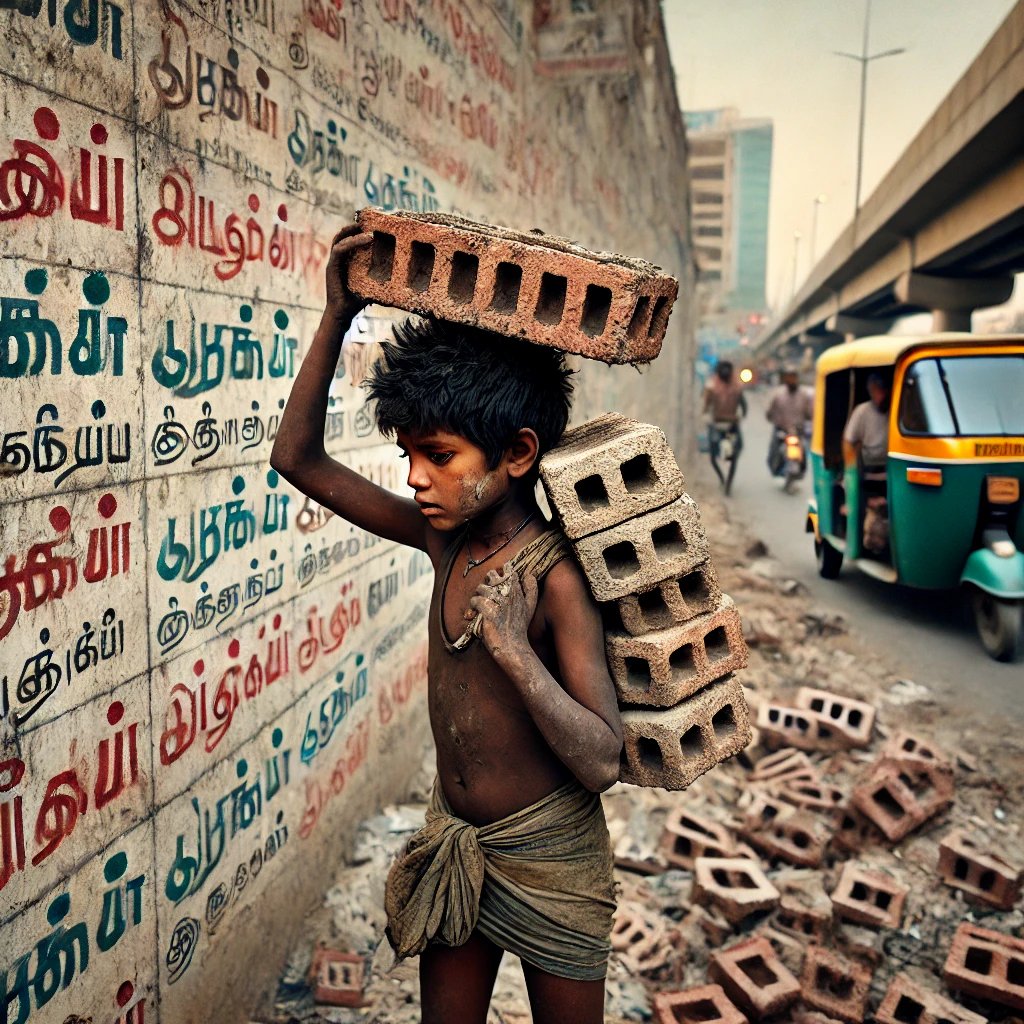 செங்கல் சுமந்து 
சாலை கடந்த ஏழைச் சிறுவன் 
சுவர் சுமந்த எழுத்துக்களைப்
படித்துவிட்டுச் சிரித்தான்... 
“இளமையில் கல்”

#கபிலன்_வைரமுத்து