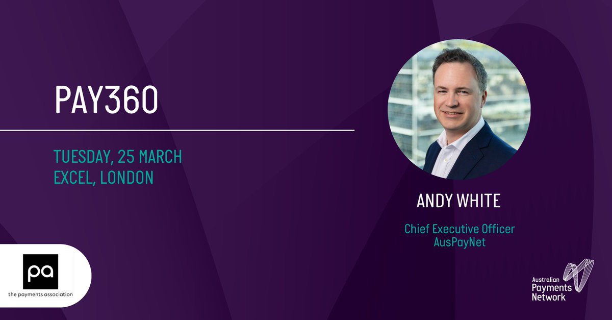 Our CEO, <a href="/AndyWhiteTweets/">Andy White</a>, will be sharing the Australian perspective at the <a href="/ThePAssoc/">The Payments Association</a>'s conference #PAY360 in London next week. Andy will share the latest on Australian payments regulation and modernisation, and economic crime.

pay360event.com

#Payments #AusPayNet