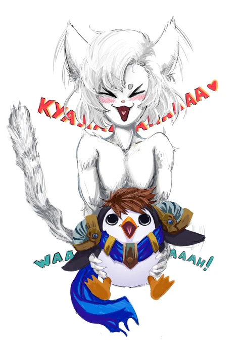 My friend  drew my fursona with pengu garen omgggg I love it 