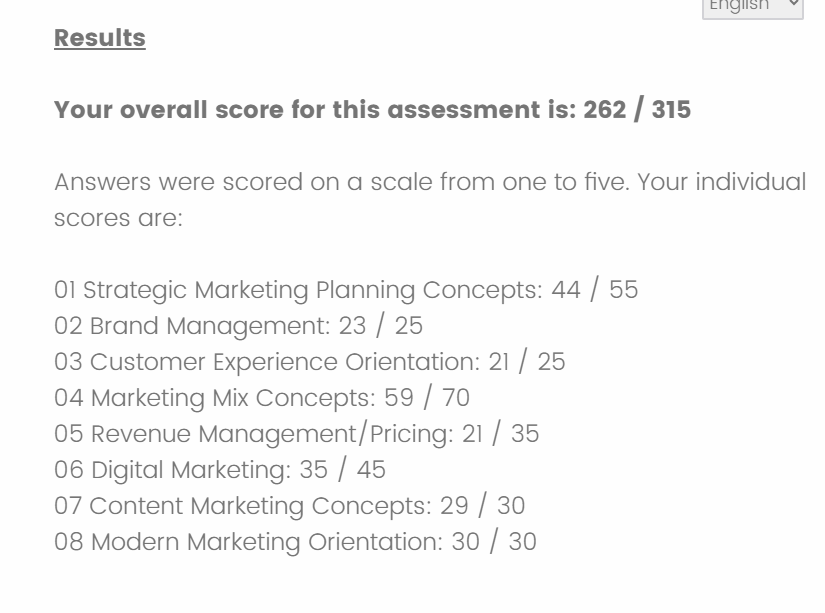 CrisWrites's tweet photo. An average score from 𝗖𝗼𝗻𝘁𝗲𝗻𝘁 𝗠𝗮𝗿𝗸𝗲𝘁𝗶𝗻𝗴 𝗜𝗻𝘀𝘁𝗶𝘁𝘂𝘁𝗲'𝘀 𝗠𝗮𝗿𝗸𝗲𝘁𝗶𝗻𝗴 𝗦𝗸𝗶𝗹𝗹𝘀 𝗔𝘀𝘀𝗲𝘀𝘀𝗺𝗲𝗻𝘁. Not bad. But there's definitely room for improvement. #marketingskills #testmyknowledge https://t.co/hnMRbB99zI