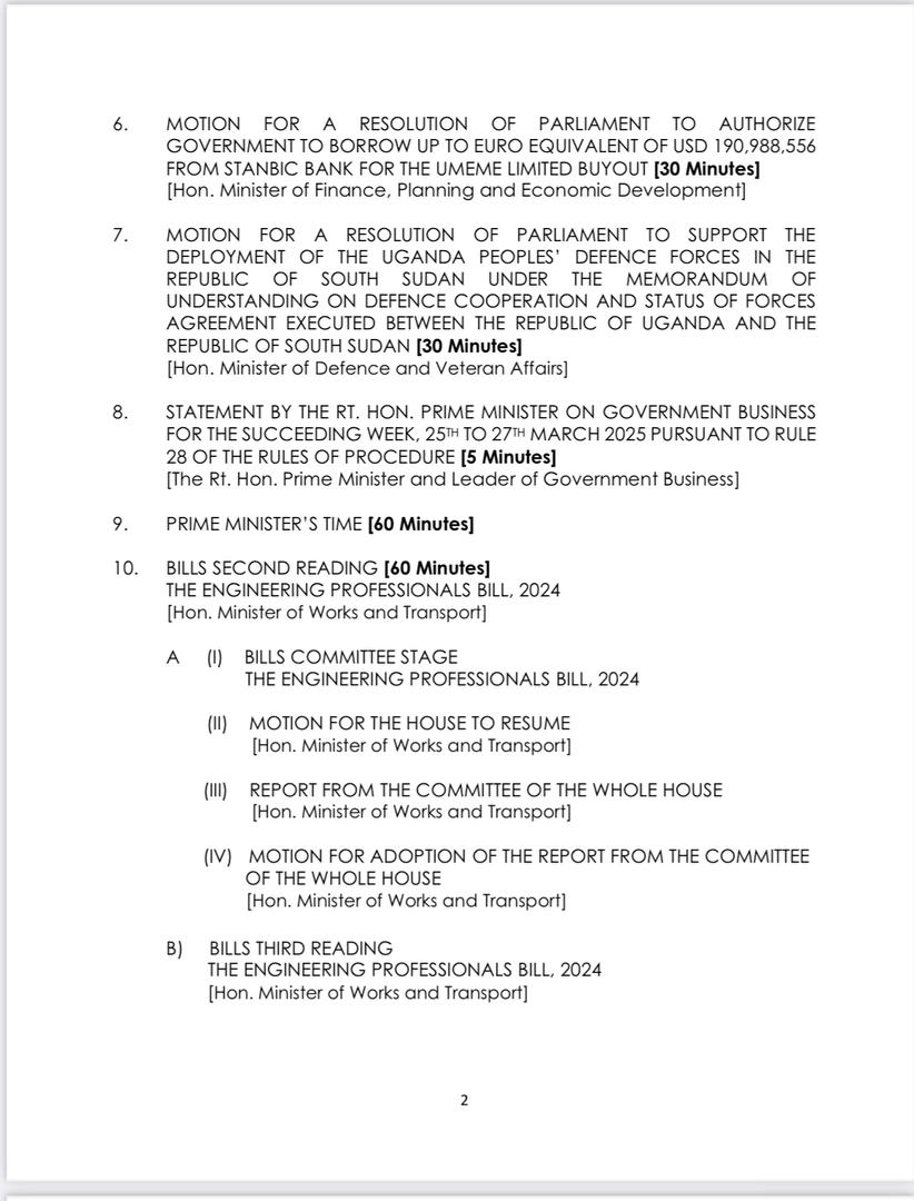 Uganda Parliamentary Press Association (@uppareports) on Twitter photo The <a href="/Parliament_Ug/">Parliament of Uganda</a> resumes plenary sitting today to process, among others, loans to capitalize Uganda Devt Bank & funds for the umeme buyout to enable UEDCL takeover on April 1st 2025. The <a href="/Parliament_Ug/">Parliament of Uganda</a> resumes plenary sitting today to process, among others, loans to capitalize Uganda Devt Bank & funds for the umeme buyout to enable UEDCL takeover on April 1st 2025.