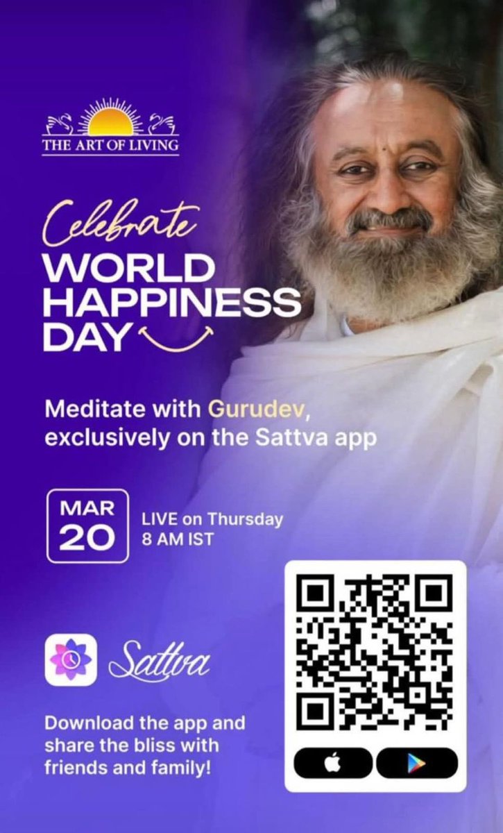 Happy WorldHappinessDay Sattva - Sattva Meditations &amp; Mantras
Check out Sattva Meditation app - it's inspired me to meditate every day.
Discover, explore, immerse and unwind with Sattva, where ancient meets modern in the palm of your hand.
affnp.app.link/1pzNX5onLRb