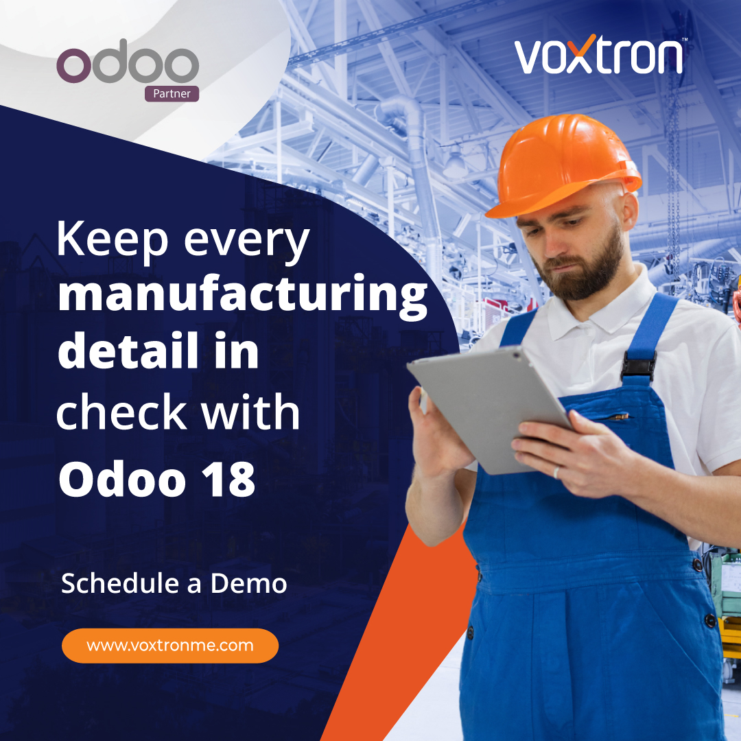 Voxtronsolution's tweet photo. Stay on Top of Every Manufacturing Detail with Odoo 18!
Streamline your operations, reduce errors, and boost productivity with cutting-edge tools for modern manufacturers.
Schedule a demo!
Visit: https://t.co/u2VeLN4zqf
#Odoo18 #Manufacturing #OdooPartner #UAE #Voxtron https://t.co/XFpDuQ74Un