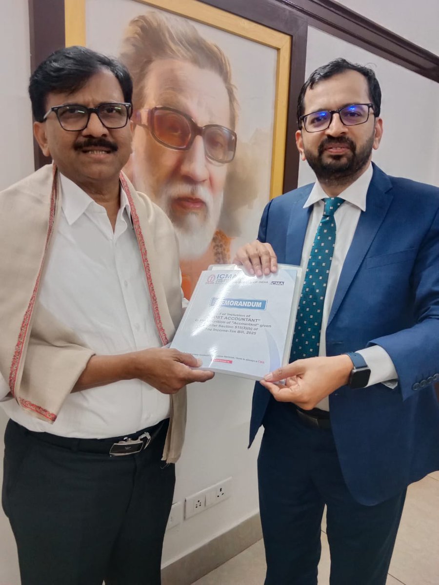 ICMAICMA's tweet image. CMA (Dr.) Ashish P. Thatte, Council Member, ICMAI called on Shri Sanjay Raut, Hon&apos;ble MP (Rajya Sabha) on 19.03.2025 and discussed the matters related to CMA profession including Income Tax Bill, 2025.