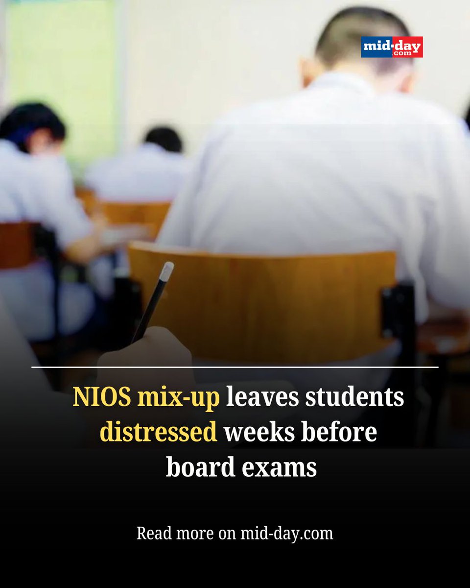 mid_day's tweet photo. Just weeks before their board exams, several NIOS secondary students are in distress after being informed that their chosen subject, Employability Skills (250), is not applicable at their level. Despite enrolling, receiving confirmation, and paying fees in May 2024, they were notified of their ineligibility only a month before exams, causing anxiety and frustration.

Via: @diptivsingh 

#ExamStress #Mumbai #Maharashtra #Education #News