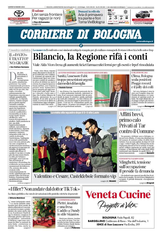 Buongiorno con la prima pagina del Corriere di Bologna