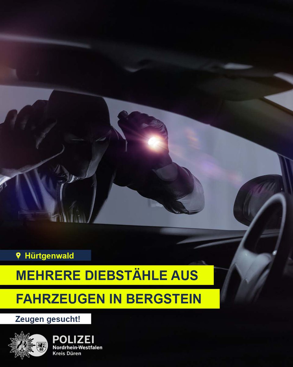 polizei_nrw_dn's tweet photo. In der Nacht von Sonntag auf Montag (16.–17.03.2025) wurden in #Hürtgenwald - #Bergstein mehrere Fahrzeuge durchsucht und Wertgegenstände gestohlen. Mehr hier https://t.co/A3kzcsZwMx
(📸: Adobe Stock Polizei NRW) https://t.co/UBTfcjUj6e