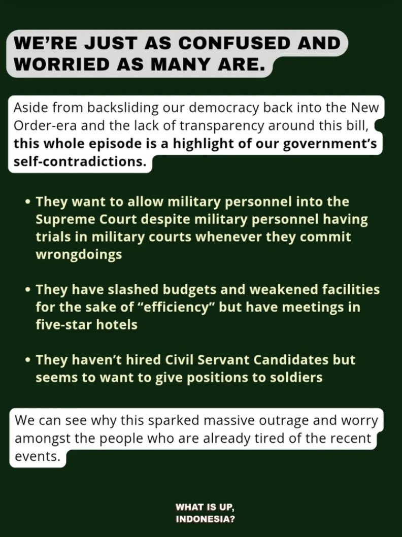 endearwon's tweet photo. to my non-indonesian moots: today we are grieving over the death of the hardly-built reformation. the current gov rezime has expanded military authority in civilian domains and the legislative has ratified that evil regulation despite the civil protest.

simply put: we are fucked https://t.co/XPlJu87m6B