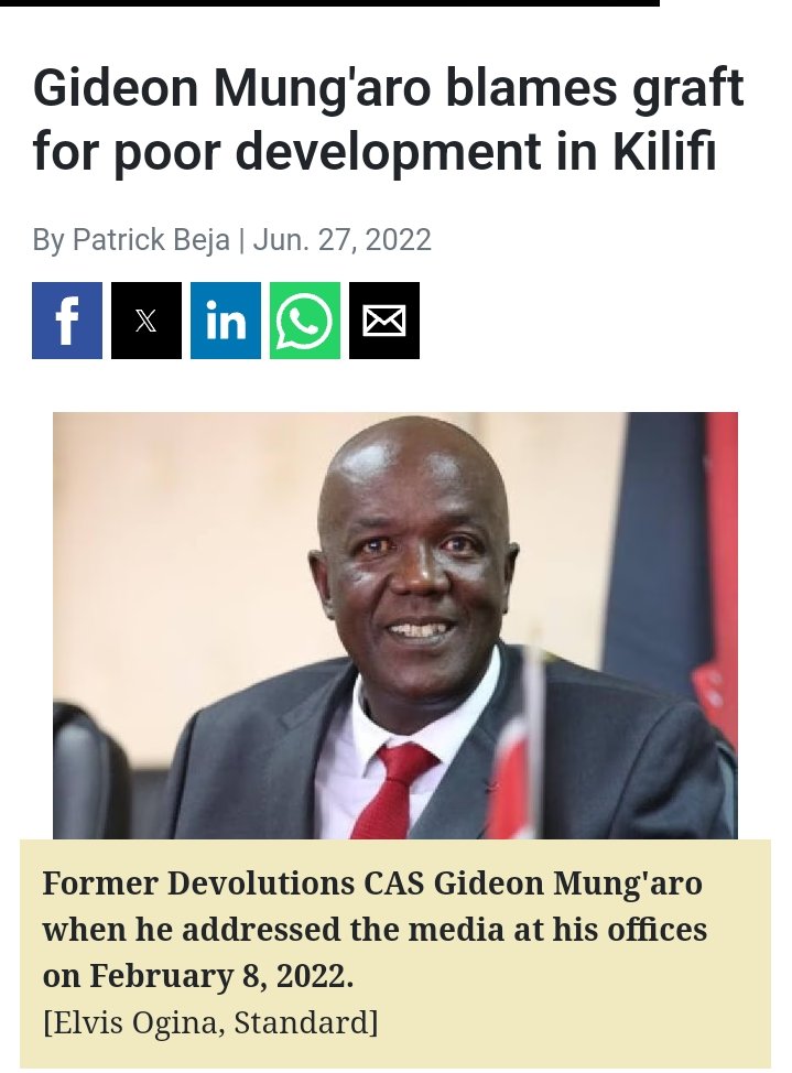 AokoOtieno_'s tweet photo. Ile Corruption iko Counties boggles my noggin 

Gideon Mung'aro, Kilifi- cannot account for 44M allegedly used to buy Relief Food for REFUGEES in the County 

Narok County used Sh8M to put transmitters on 20 Black Rhinos. Okay, ni sawa hiyo ni Conservation 

Lakini when asked, wapi receipt? Crickets 

Tana River Spent 26M on Foreign Travels to US for an Investment and Education exchange 

Additional 6M on allowances for the staff who traveled. Receipts? Nil

There's also investigations that a cool 170M insurance money imezama 

Governor Dhadho kazi is inciting walalo against Kambas 

Minji Minji spent 4M to buy breakfast and transport for Revenue collectors working during weekends 

Sasa Mung'aro ndio amenishangaza. 

Guy even used to preach on Milele FM, and when campaigning, kept mentioning corruption (Frame 2)
