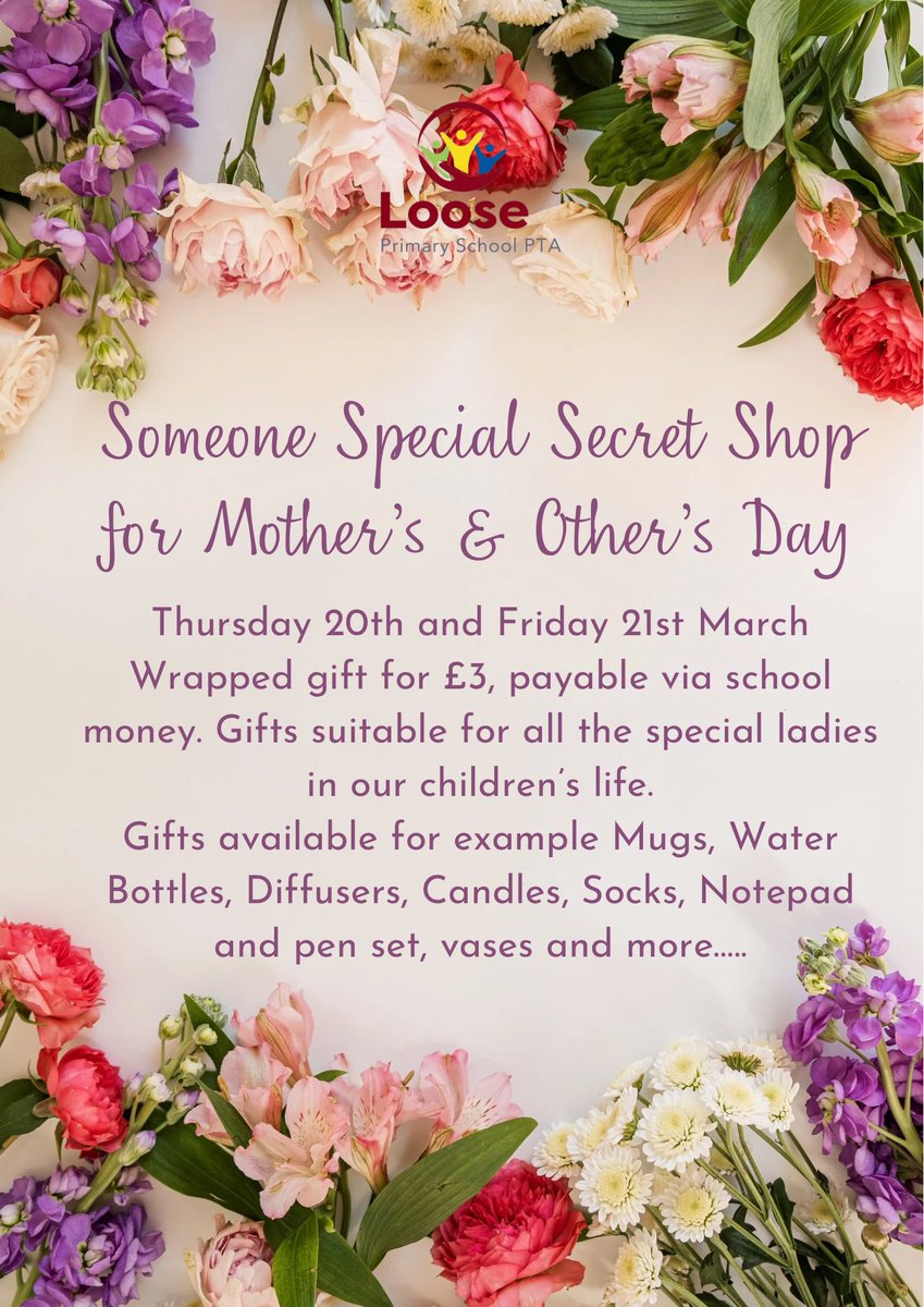 Someone Special Secret Shop for Mother’s and Other’s this afternoon and tomorrow. 

If you have purchased a gift/s please send your child in with a bag for them to place their wrapped gifts in, thank you 🛍️🥳💖