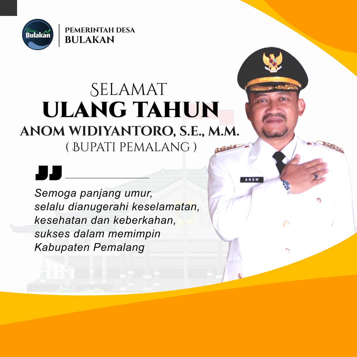Selamat ulang tahun Pak Bupati Pemalang @anomwidiyantoro_ 🙏 Semoga panjang umur, selalu dianugerahi keselamatan, kesehatan dan keberkahan, sukses dalam memimpin Kabupaten Pemalang, aaamiin 🤲