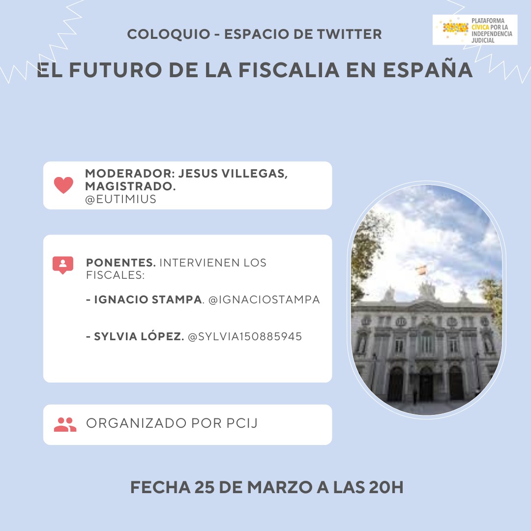 FUTURO DE LA FISCALIA ESPAÑOLA: Espacio Twitter X el 25/03/25 (20:00) con los fiscales Ignacio Stampa <a href="/IgnacioStampa/">Ignacio Stampa</a> y Silvia López <a href="/Sylvia150885945/">Sylvia</a> más <a href="/eutimius/">Juez Eutimius (Jesús Villegas)</a>. ¿Te lo vas a perder? Sin censura Accede pinchando el enlace a la hora y fecha  indicados 👇
x.com/i/spaces/1nAJE…