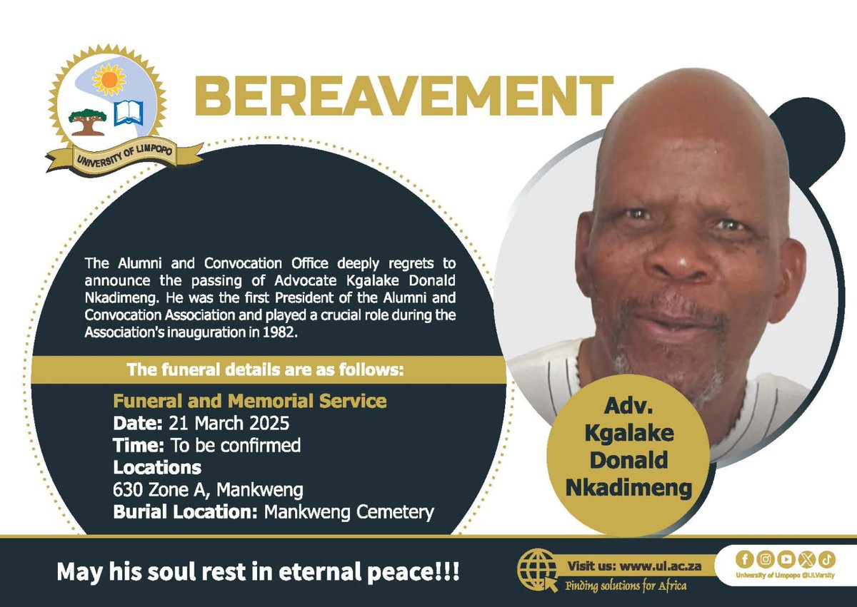 AZAPO Limpopo appreciates <a href="/ULvarsity/">University of Limpopo</a> with the support it has afforded the organization and the family during this difficult time. 

Bra Don has always been a pillar of strength for black people in the country and globally.

May his soul rest in peace.