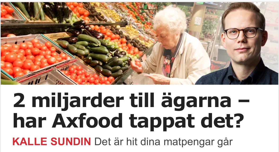 Skriver om Axfoods vansinnesbeslut att i rådande läge dela ut 2 miljarder till ägarna. 

aftonbladet.se/ledare/a/Gyg9J…