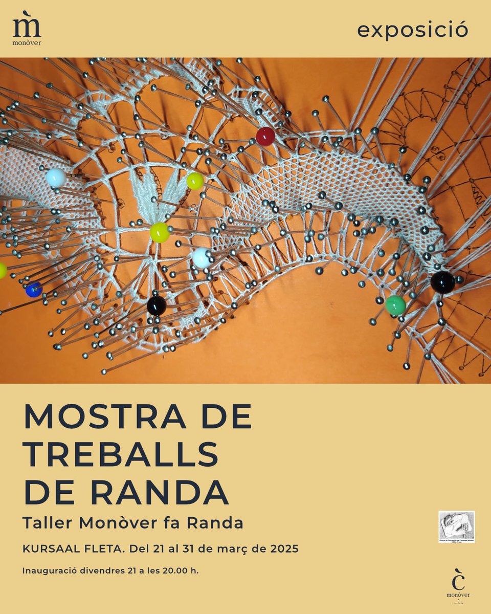 𝐃𝐢𝐯𝐞𝐧𝐝𝐫𝐞𝐬 𝐬’𝐢𝐧𝐚𝐮𝐠𝐮𝐫𝐚𝐫𝐚̀ 𝐮𝐧𝐚 𝐌𝐨𝐬𝐭𝐫𝐚 𝐝𝐞 𝐓𝐫𝐞𝐛𝐚𝐥𝐥𝐬 𝐝𝐞 𝐑𝐚𝐧𝐝𝐚 𝐚 𝐌𝐨𝐧𝐨̀𝐯𝐞𝐫

Monòver
by Èlia Armero 
Aquesta mostra es podrà visitar del 21 al 31 de març. La inauguració serà el divendres a les 20:00 hores.

lateuaradio.com/monover/divend…