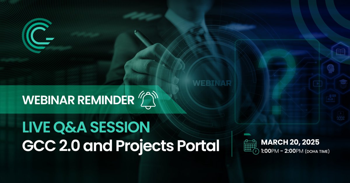 📢 Final Call – LIVE Q&amp;A on GCC 2.0 &amp; Projects Portal
🚨Happening Today!

🗓️ Thursday, 20th March, 2025
🕚 1 PM – 2 PM Doha time
🔗Register now: events.teams.microsoft.com/event/94457670…