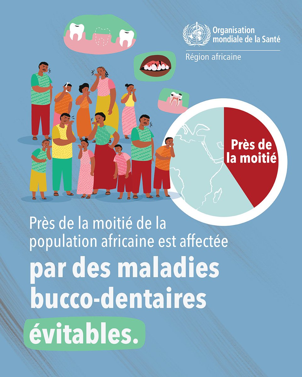 C'est la #JournéeMondialeDeLaSantéBuccoDentaire

Les maladies bucco-dentaires telles que 

🦷 les caries dentaires 
😬 les maladies parodontales graves 
😢 la perte de dents et  
🎗️ le cancer de la bouche  
affectent notre santé, notre langage, notre apprentissage et nos échanges