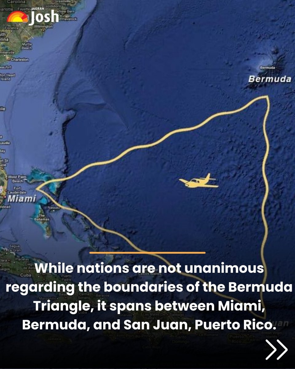 Jagranjosh's tweet image. The Bermuda Triangle, also called the Devil’s Triangle, is an area in the western part of the North Atlantic Ocean where commercial ships, boats, and aircraft have vanished under mysterious circumstances. 

#WorldMysteries #BermudaTriangle #Interestingfacts #JagranJosh
