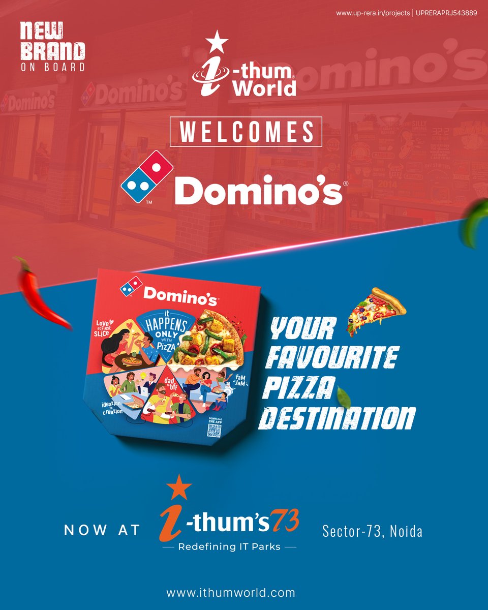 ithumworld's tweet photo. IThum World Welcomes Domino’s | New Brand on Board.
Your Favourite Pizza Destination is now at #IThums73, Sec 73, Noida. Call us at 9609737373 for more information.
.
#Dominos #DominosPizza #NewBrand #CommercialProject #ITPark #Restaurants #Noida #RealEstate #IThumWorld https://t.co/qEHth2hD36
