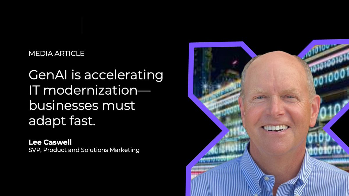 The rise of #GenAI is reshaping how businesses approach application and infrastructure modernization.

In this <a href="/cxodx/">CXODX.COM</a> article, Lee Caswell explores why IT leaders must rethink their strategy to keep pace with AI-driven transformation. Read more: shorturl.at/BHgVr