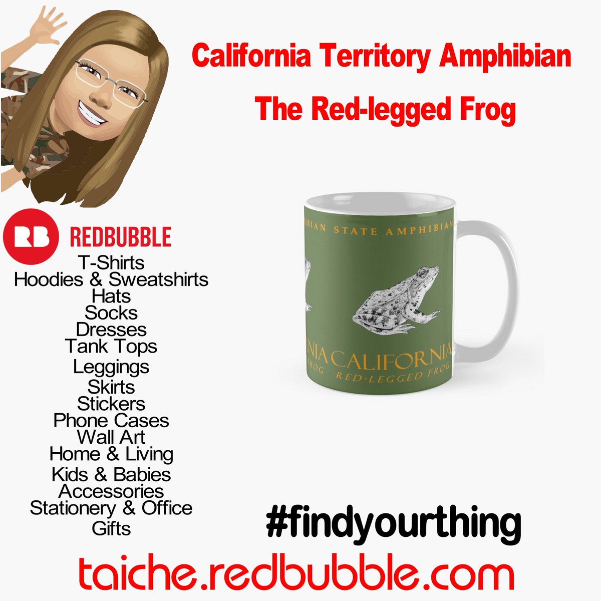 TaicheTees's tweet photo. California Territory Amphibian The Red-legged Frog by #taiche #redbubble #california #californiastate #stateofcalifornia #amphibian #redleggedfrog #ranadraytonii #31ststate #wildlife #usa #february22 #nature #gifts #decor https://t.co/gmm4jhRmwN https://t.co/aRmL32Jhgx