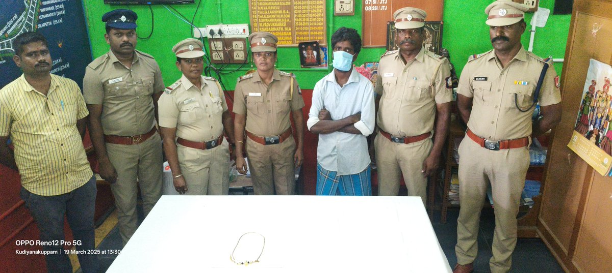 Good work done by GRP. On 19.03.2025 Jolarpet RPS IRP &amp; Team arrest and sent to remand the accused who relate the crime of theft case. JTJ IRP &amp; Team redeemed the Gold &amp; remanded them. The IRP &amp; Team is appreciated by GRP Senior Officers.
