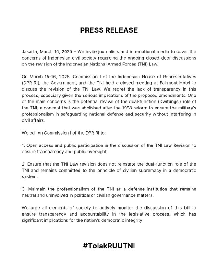 To my non Indonesian moots, maybe u can read this one and share it to others. We Indonesian need more exposure to international so they will know what happened in Indonesia these days

#TolakRUUTNI
#TolakRevisiUUTNI
#PeringatanDarurat 
#IndonesiaGelap
#TolakDwifungsiABRI
