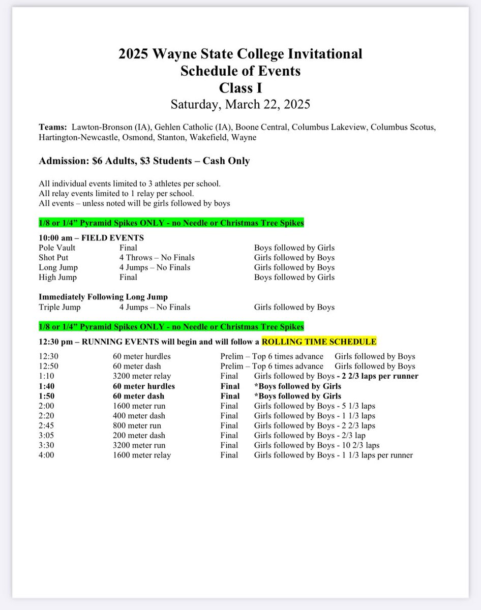 Wayne High Blue Devils Start their season Saturday, March 22nd! Great opportunity to run on the only 300m indoor track in Nebraska! 
#WeAreWayne