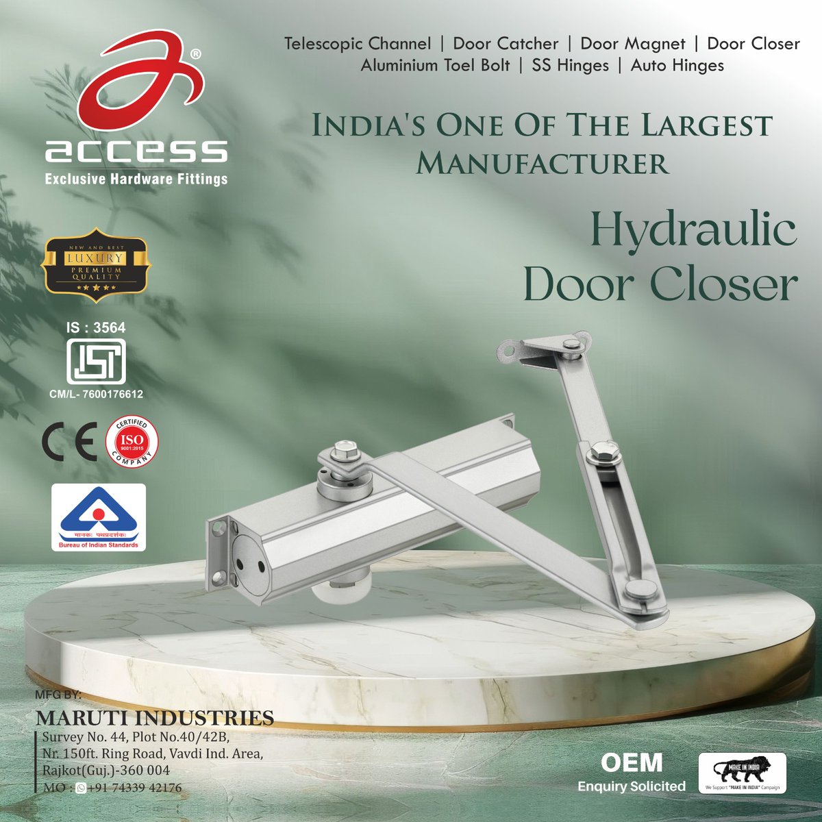 HardwareSamachr's tweet image. 𝐒𝐢𝐥𝐞𝐧𝐭. 𝐒𝐦𝐨𝐨𝐭𝐡. 𝐒𝐭𝐫𝐨𝐧𝐠. That&apos;s the power of the 𝐀𝐜𝐜𝐞𝐬𝐬 𝐇𝐲𝐝𝐫𝐚𝐮𝐥𝐢𝐜 𝐃𝐨𝐨𝐫 𝐂𝐥𝐨𝐬𝐞𝐫!
#Access #AccessHardware #HardwareFittings #ArchitecturalHardware #DoorCloser #MarutiIndustries #Rajkot #HardwareProducts #Manufacturer #OEMManufacturing