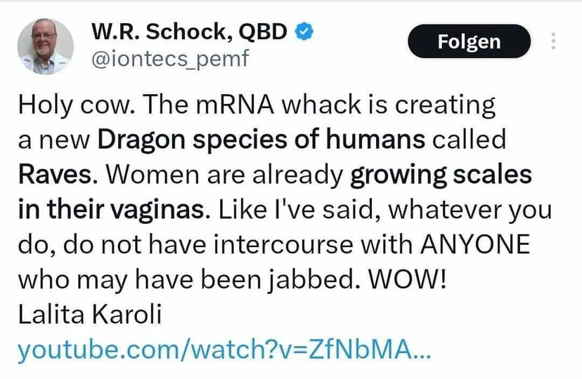 criprights's tweet photo. also vaccinated women have scales in our vaginas now
good to know, good to know
#ReptileDysfunction #GynoLizardry #PfizerGaveMeWings #BillGatesReptoidBreedingProgram #SheddingMyDignityToo https://t.co/AJrQ1zI3yH