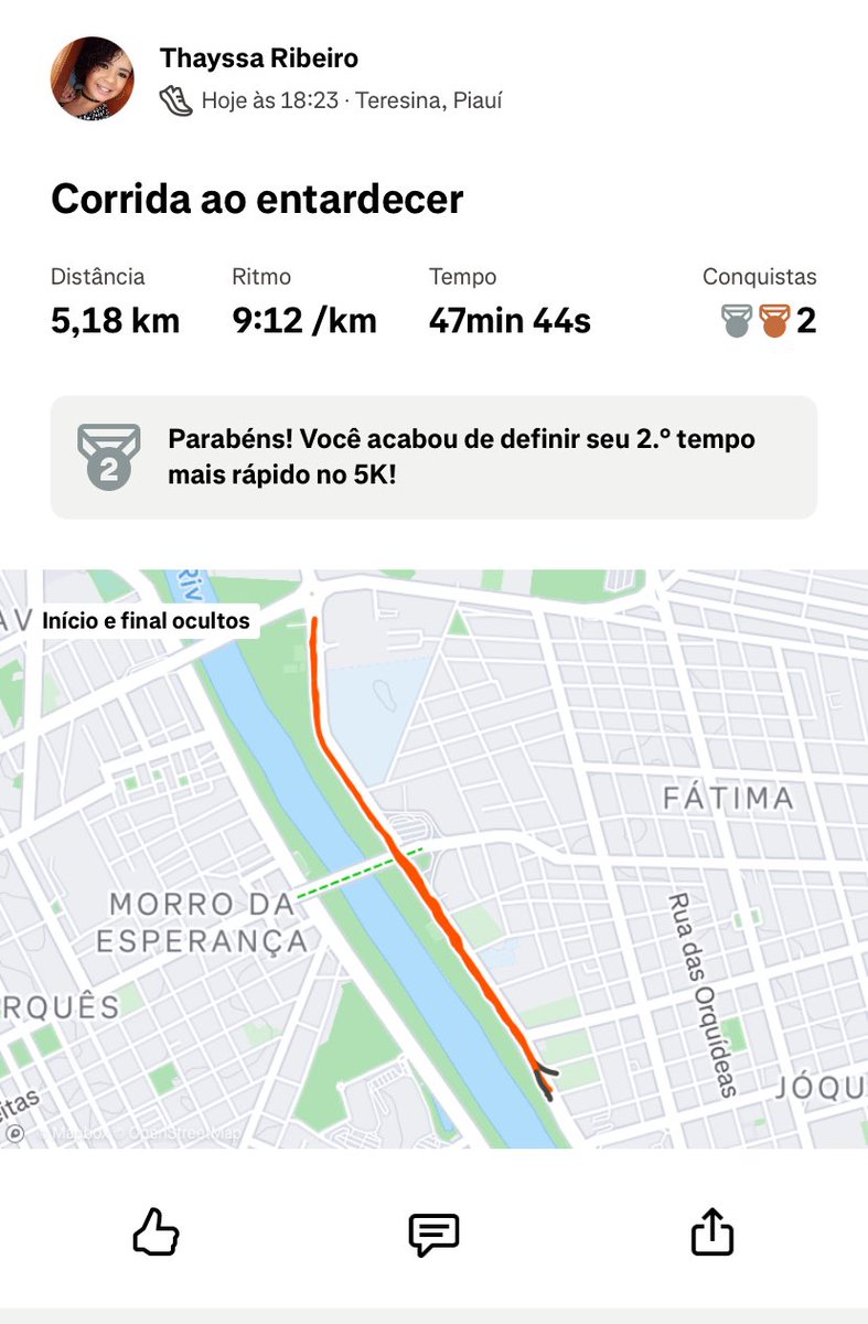 Thayssa_Ribeiro's tweet image. MEUS PRIMEIROS 5km 🏃‍♀️🥹😍
tive descanso, mas mantive o ritmo. 
feliz demais que vieram antes do meio do ano e ainda no dia que usei a roupa mais pesada pra treinar. #superacao #corridaderua ✨