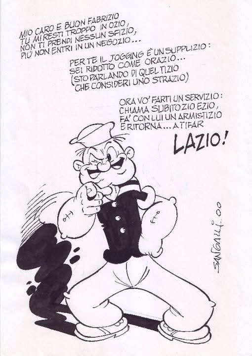 effetronky's tweet image. "Noi siamo i biancoblu" è lo storico coro del tifo biancoceleste sulle note della sigla di Popeye

PierLuigi Sangalli il maestro del fumetto che ci ha lasciato e che ha disegnato le storie di questo personaggio, lo aveva previsto

ecco Braccio di Ferro che grida Forza Lazio! 😉