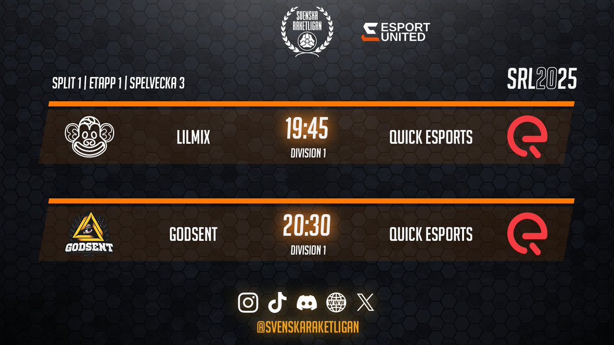 Svenska Raketligan (@sv_raketligan) on Twitter photo En höjdarkväll väntar!
Returmötet från SM-finalen i Älmhult stundar, kan <a href="/QuickEsports_no/">Quick Esports</a> få sin revansch mot <a href="/Lilmixgg/">Lilmix Esports</a> ?
🕖: Försnack från 19:35
📺: twitch.tv/svenskaraketli…
🎙️: <a href="/Lem0naZ/">Robert ”Lem0naZ” Fridström</a> & <a href="/IIRawPotatoII1/">Poe</a> En höjdarkväll väntar!
Returmötet från SM-finalen i Älmhult stundar, kan <a href="/QuickEsports_no/">Quick Esports</a> få sin revansch mot <a href="/Lilmixgg/">Lilmix Esports</a> ?
🕖: Försnack från 19:35
📺: twitch.tv/svenskaraketli…
🎙️: <a href="/Lem0naZ/">Robert ”Lem0naZ” Fridström</a> & <a href="/IIRawPotatoII1/">Poe</a>