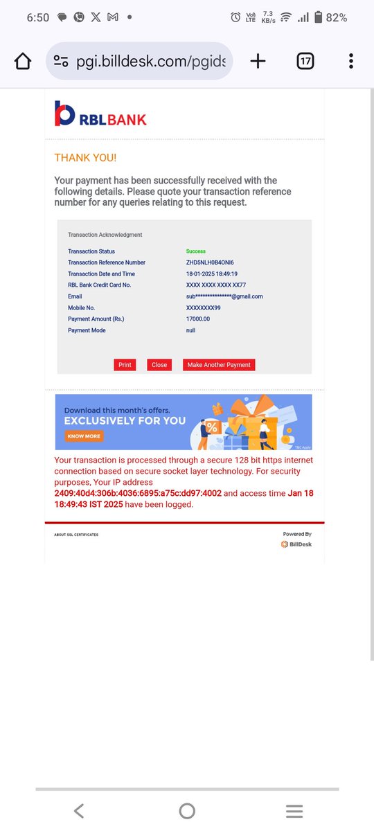 SubhashR5142's tweet photo. @rblbank @RBI Maine aapki Bank ke credit card-5077 ka amount jama kara diya tha pichhle 18 January 2025 ko Magar mujhe abhi tak NOC nahin Mili Hai please action. https://t.co/YDTCeaJNis