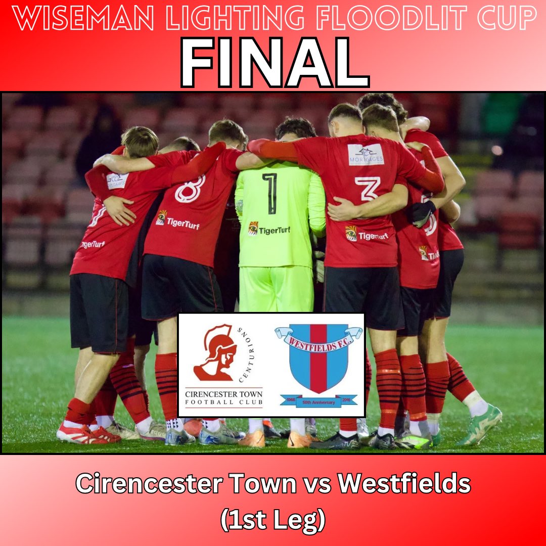 ⚠️ CUP FINAL INFO

Our Wiseman Lighting Floodlit Cup final against Westfields FC will take place over two legs. 

1️⃣ First Leg 
🏟️ The Talent Hire Stadium
📅 Tuesday 25th March
⏰ 19:45PM KO

2️⃣ Second Leg
🏟️ ALLPAY PARK (HR4 9NA)
📆 Tuesday 1st April
⏰ 19:45PM KO

#Centurions