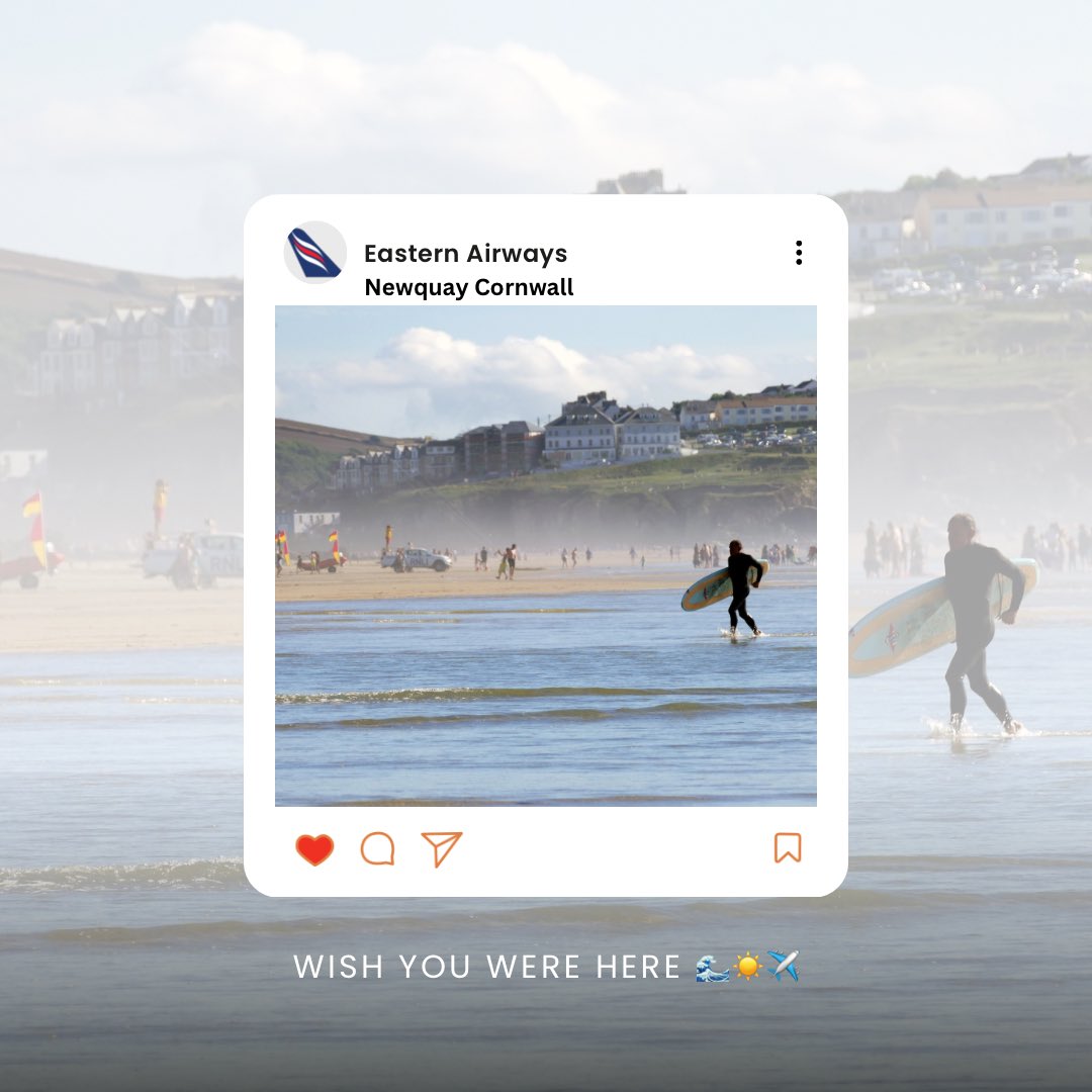 Chasing the sun from Southend to Newquay ☀️✈️ Ready for stunning coastlines, endless blue skies and all the good vibes. Who else is ready for an unforgettable getaway ?🌊🏄🏽‍♂️  Book your flights today at EasternAirways.com flights commence from April 3rd.