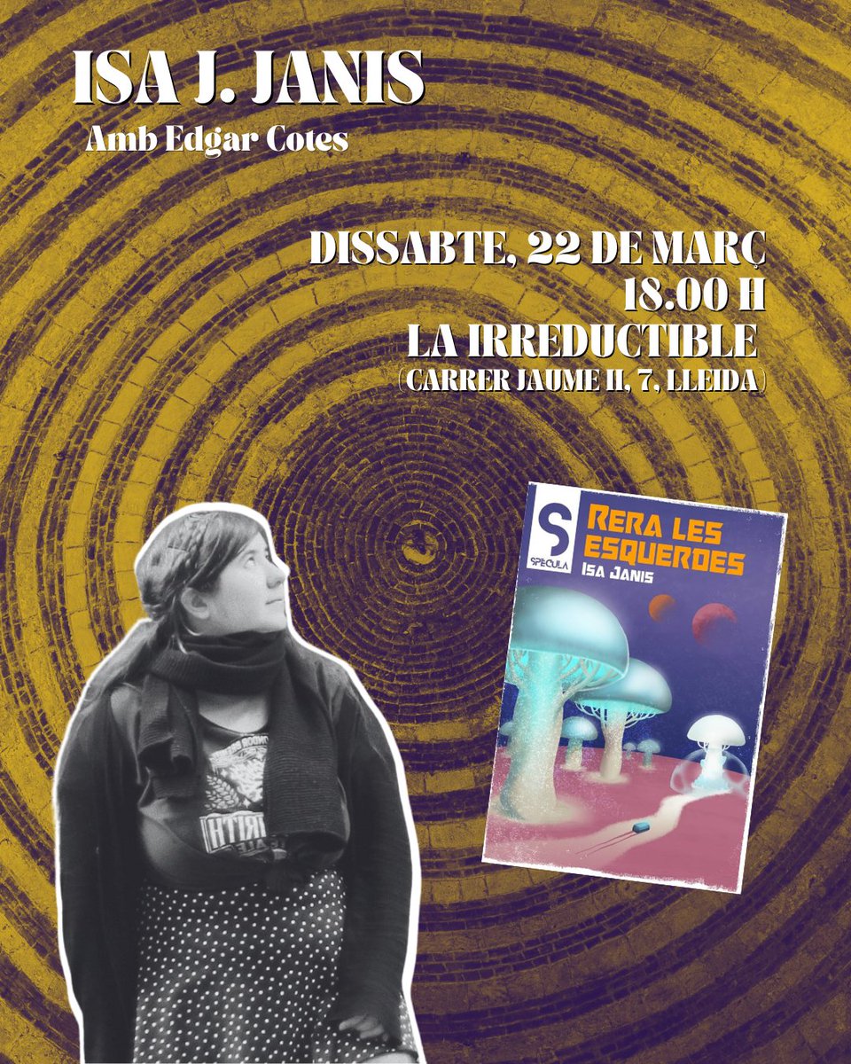 Spècula (@speculallibres) on Twitter photo Divendres, 21 a les 19:00, Edgar Cotes a @llibreriabookman
Dissabte, 22 a les 18:00, Isa J. Janis i Edgar Cotes a <a href="/lairreductible1/">la irreductible</a>
L'Edgar anirà d'una punta a l'altra de Catalunya per
satisfer els vostres desitjos. Com a mínim,
esperem que esgoteu l'estoc. Tampoc demanem tant. Divendres, 21 a les 19:00, Edgar Cotes a @llibreriabookman
Dissabte, 22 a les 18:00, Isa J. Janis i Edgar Cotes a <a href="/lairreductible1/">la irreductible</a>
L'Edgar anirà d'una punta a l'altra de Catalunya per
satisfer els vostres desitjos. Com a mínim,
esperem que esgoteu l'estoc. Tampoc demanem tant.