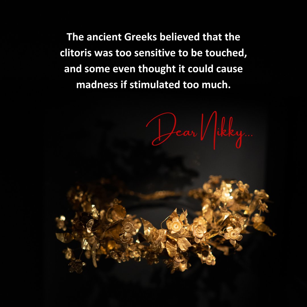 Dear Nikky (@dnikky162) on Twitter photo The ancient Greeks believed that the clitoris was too sensitive to be touched, and some even thought it could cause madness if stimulated too much.
DearNikky.com
Nikky@DearNikky.com The ancient Greeks believed that the clitoris was too sensitive to be touched, and some even thought it could cause madness if stimulated too much.
DearNikky.com
Nikky@DearNikky.com