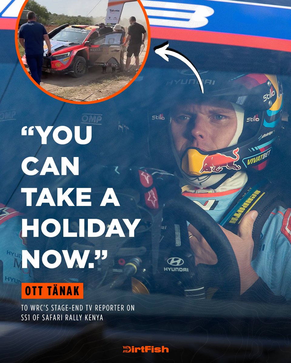 DirtFishRally's tweet photo. After SS1 of Safari Rally, WoRDA-affiliated WRC drivers are sticking to their guns and either saying nothing or only speaking in their native language at stage ends 🤐

Ott Tänak has some advice for the stage-end reporters in Kenya 😅 https://t.co/J6QDw3D2N0