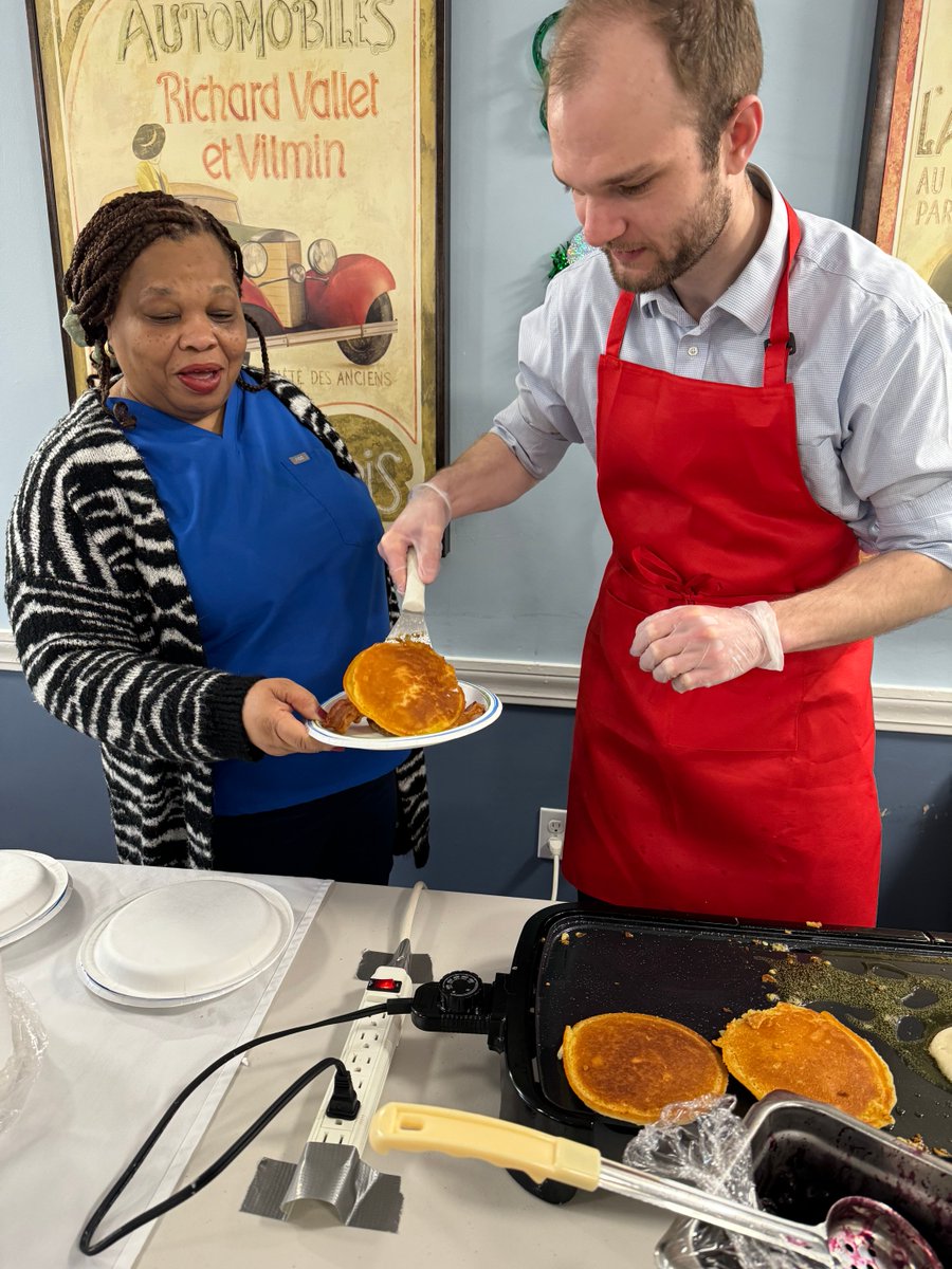 NextStepHC's tweet photo. West Newton Healthcare's Administrator Robert served up some smiles to his staff in the form of pancakes! 🥞😊 Did you get a chance to read about Robert (and our other Administrators) from our post last week? Click here to read their fun answers if not: https://t.co/TGh7pc2GRo https://t.co/Bg4Q4pMVGN