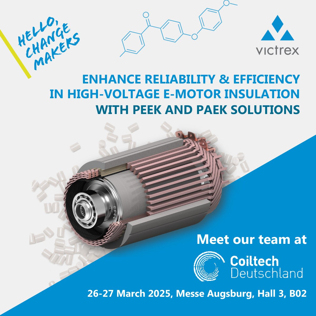 VictrexAuto's tweet image. VICTREX™ PEEK and PAEK solutions have become a choice for high-voltage e-motor insulation. Visit us at Coiltech to discuss how we can help you make the change to more reliable and efficient e-motors. Register for free: ow.ly/SGCL50VlkLw
#Coiltech #PEEK #LMPAEK #emobility