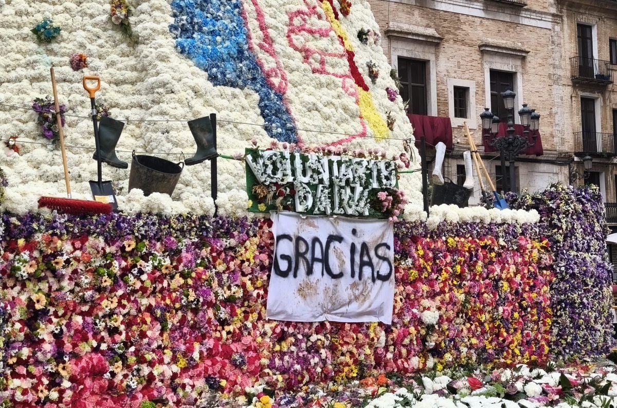 AjuntamentVLC's tweet image. 💐Encara no has contemplat el resultat de l'#Ofrena25? 
🌷Les flors de falleres i fallers i el treball dels vestidors han deixat a la Mare de Déu👑 amb un mant preciós homenatge a les víctimes de la #DANA i voluntaris
🗓️Exposat fins dilluns, que començarà la retirada. 
#Falles25