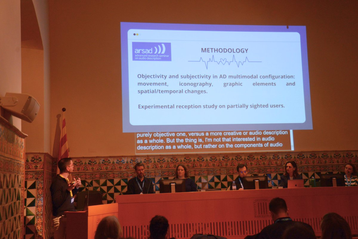 Alejandro Romero (Universitat Jaume I) presented a pilot study on heart rate responses to subjective and objective elements in AD.

❤️ By measuring visually impaired participants' reactions, his research aimed to shed light on the impact of creativity in AD.

#ARSAD2025